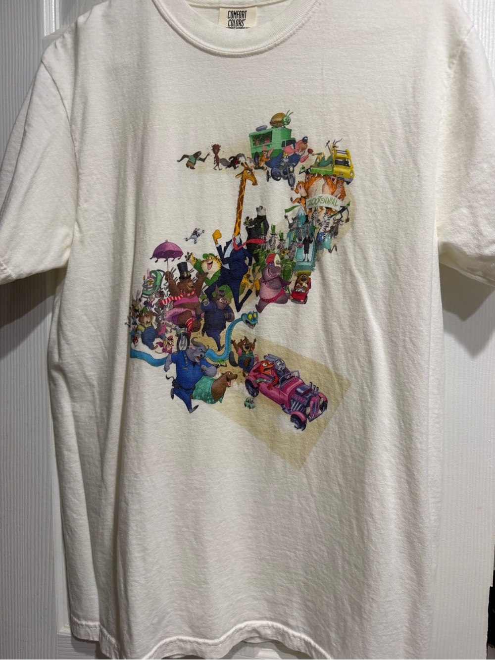 Disney White Short Sleeve Tee with Colorful Character Parade zootopia